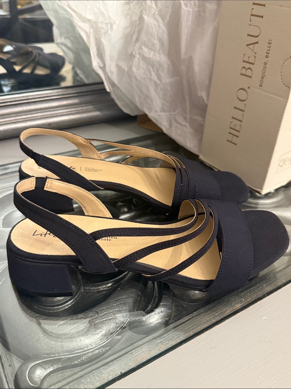 Life Stride 8.5 Joy 2 Lux Navy Strappy Low Block Heel Sandals - Picture 12 of 12